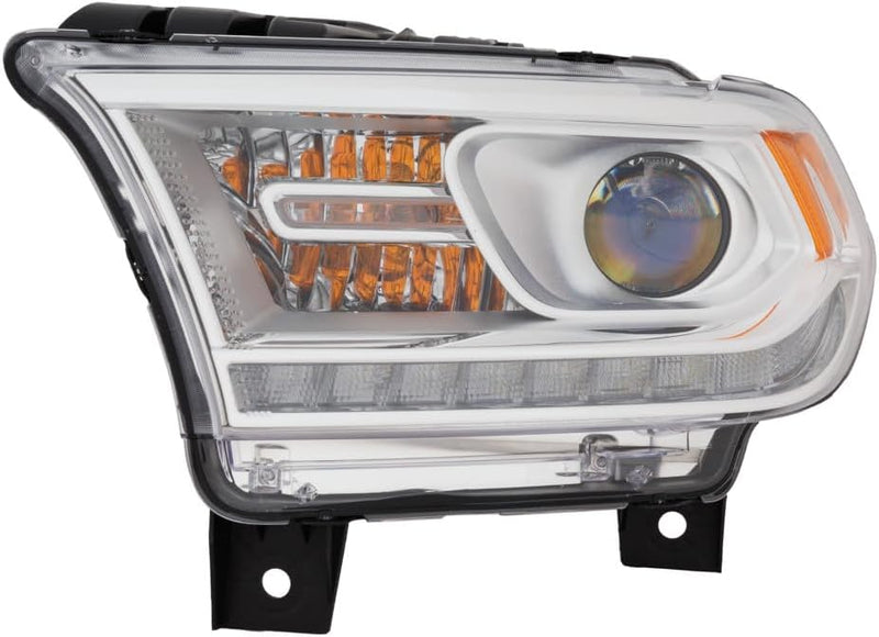 Driver Side Halogen Headlight Assembly – With LED Daytime Running Lamp – Chrome Bezel – Without Logo
