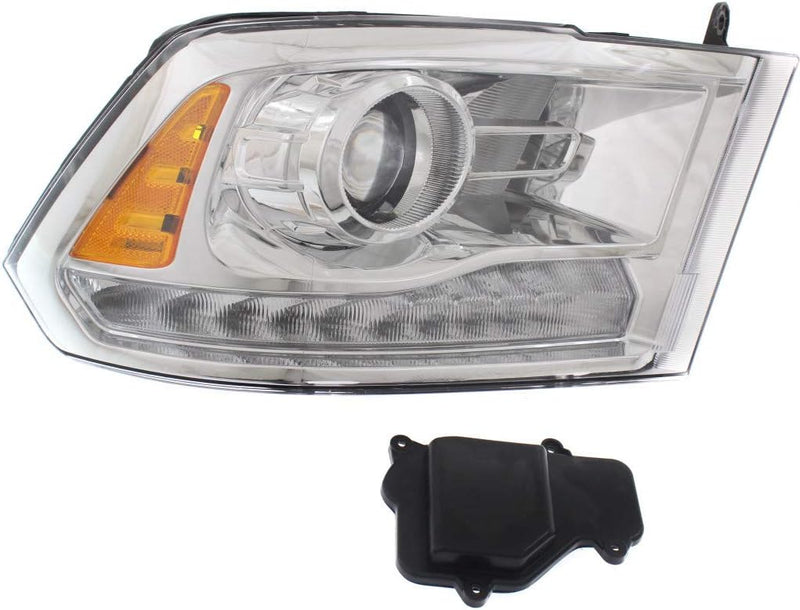 Passenger Side Halogen Projector Style Headlight Assembly – Chrome – Without Ram Logo