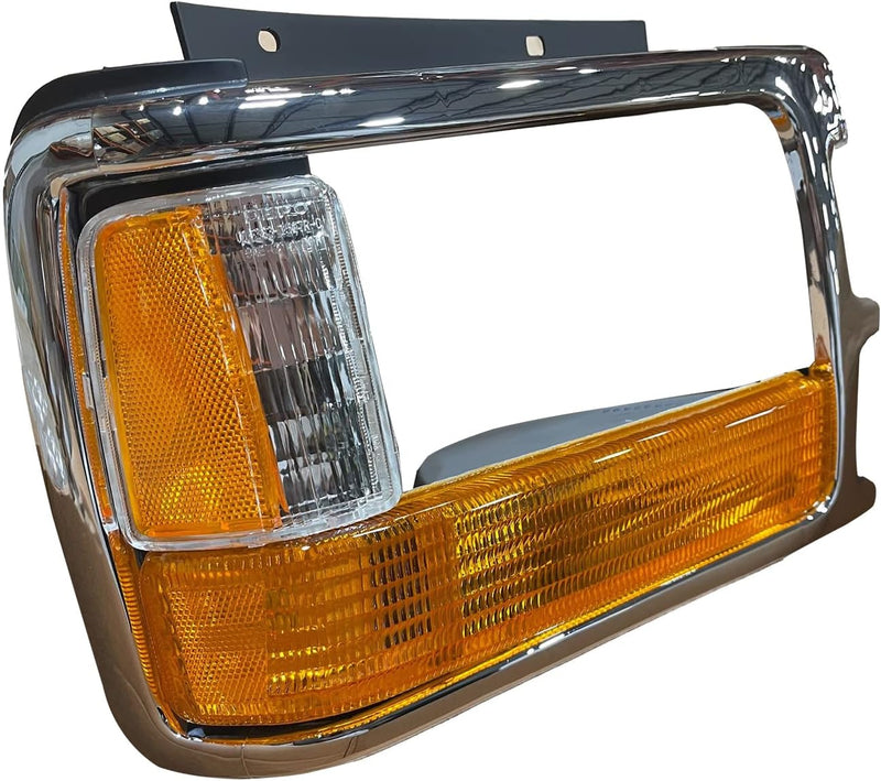 Passenger Side Headlight Bezel – For Use with Composite Lamps – Chrome Finish – Includes Amber and White Park and Signal Lenses – Made of Plastic