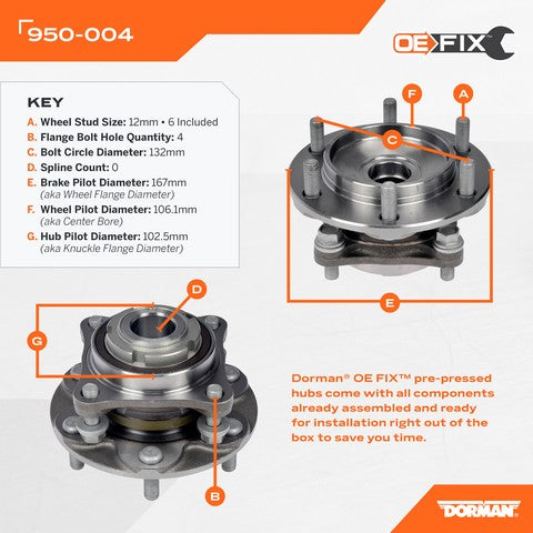 Wheel Bearing and Hub Assembly Dorman-OE Solutions 950-004
