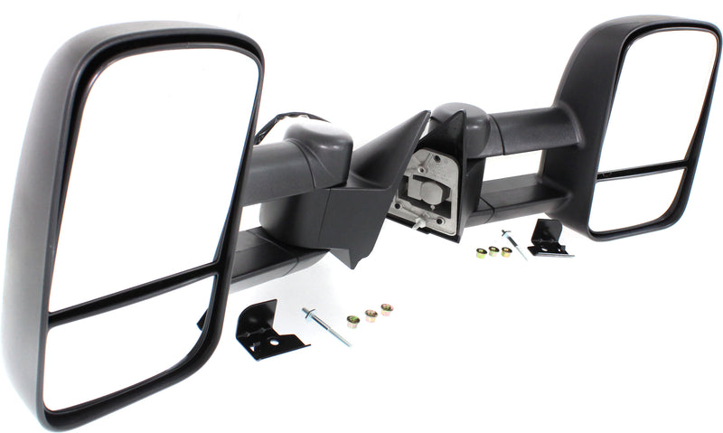 Driver and Passenger Side Towing Mirror, Power, Manual Folding, Non-Heated, Textured Black, W/o Signal Light, W/o memory, W/o Puddle Light and Auto-Dimming, With Blind Spot Glass