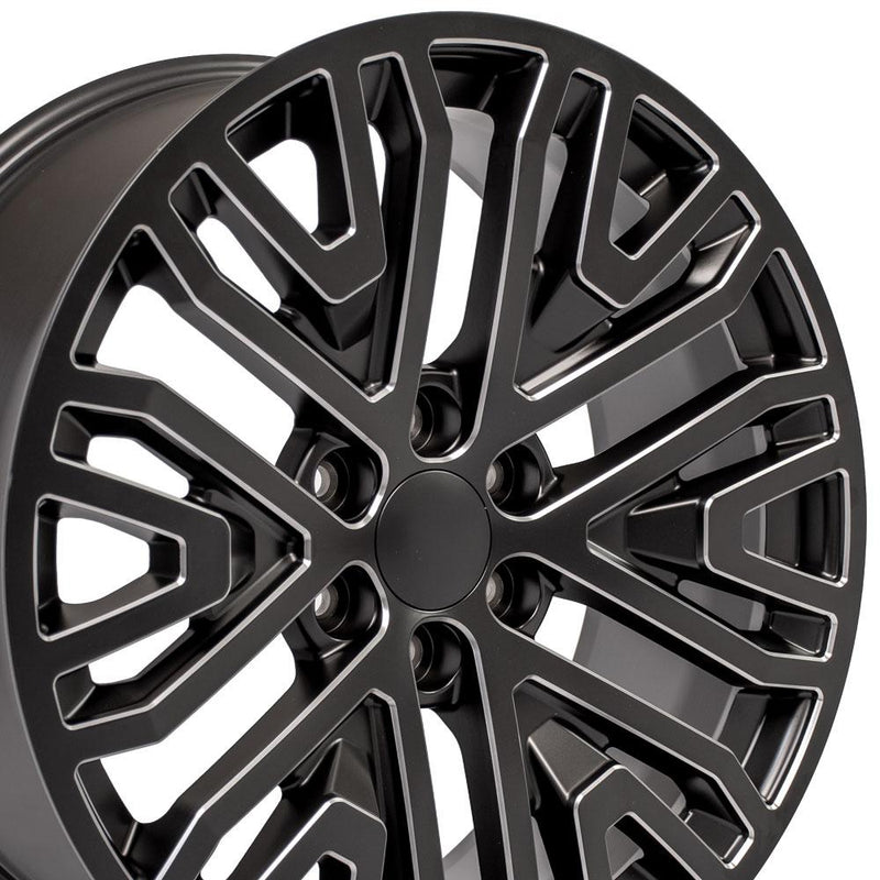Wheel 22in Replica CV37 fits GMC Sierra 22x9 Black Milled