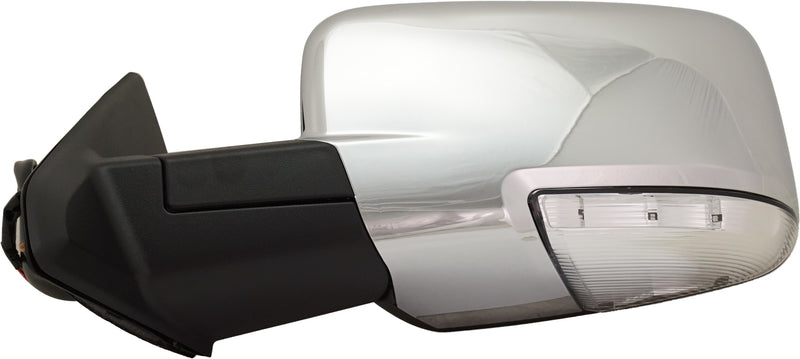 Driver Side Mirror, Non-Towing, Power, Manual Folding, Heated, Chrome, In-housing Signal Light, With memory, With Puddle Light, Without Auto-Dimming, Without Blind Spot Feature | CH1320292