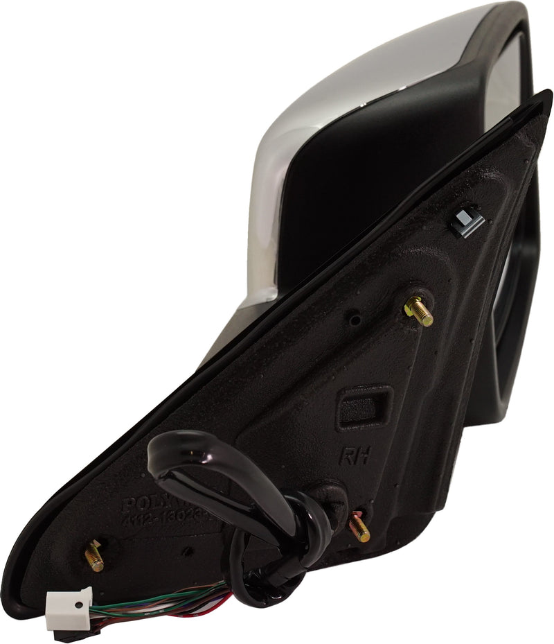 Passenger Side Mirror, Non-Towing, Power, Manual Folding, Heated, Chrome, In-housing Signal Light, With memory, With Puddle Light, Without Auto-Dimming, Without Blind Spot Feature | CH1321292