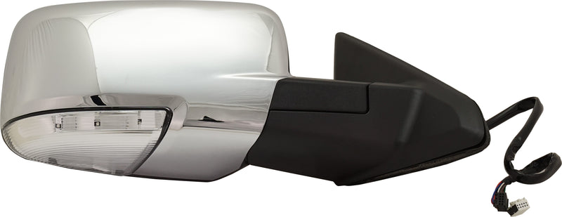 Passenger Side Mirror, Non-Towing, Power, Manual Folding, Heated, Chrome, In-housing Signal Light, With memory, With Puddle Light, Without Auto-Dimming, Without Blind Spot Feature | CH1321292