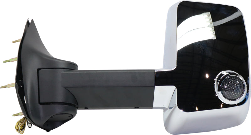 Driver Side Towing Mirror, Manual Adjust, Manual Folding, Non-Heated, Chrome, In-housing Signal Light