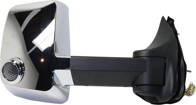 Passenger Side Towing Mirror, Manual Adjust, Manual Folding, Non-Heated, Chrome, In-housing Signal Light