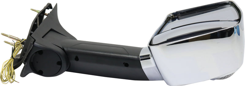 Passenger Side Towing Mirror, Manual Adjust, Manual Folding, Non-Heated, Chrome, In-housing Signal Light