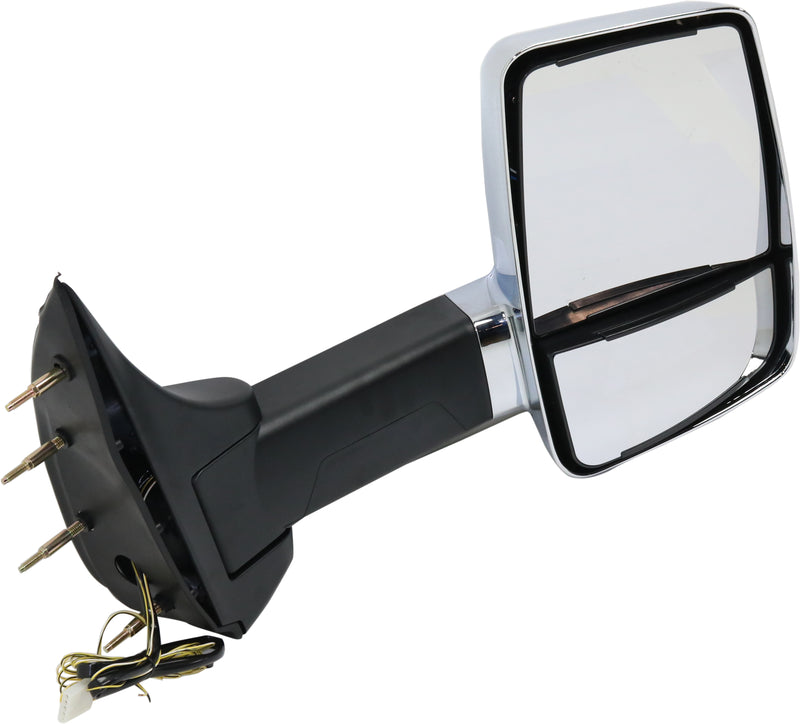 Passenger Side Towing Mirror, Manual Adjust, Manual Folding, Heated, Chrome, In-housing Signal Light
