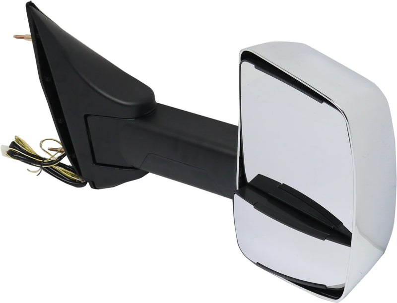 Passenger Side Towing Mirror, Manual Adjust, Manual Folding, Heated, Chrome, In-housing Signal Light