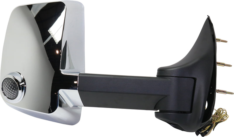 Passenger Side Towing Mirror, Manual Adjust, Manual Folding, Heated, Chrome, In-housing Signal Light