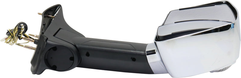 Passenger Side Towing Mirror, Manual Adjust, Manual Folding, Heated, Chrome, In-housing Signal Light