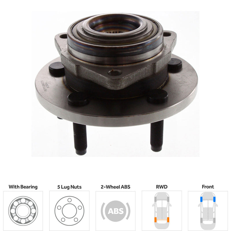6-Pc Kit - Front Driver and Passenger Side Wheel Hub 2-Wheel ABS includes Tie Rod Ends