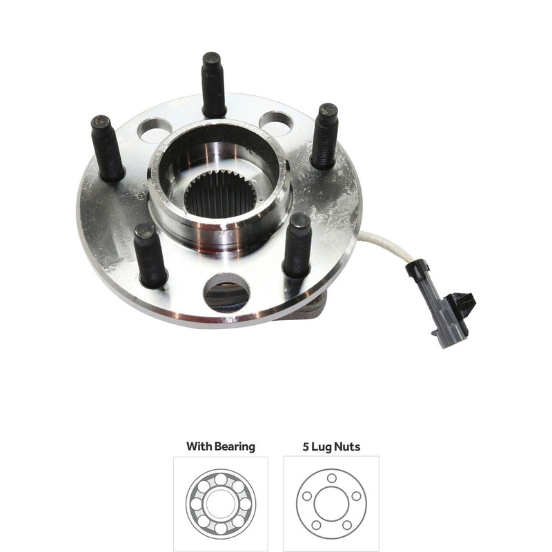 6-Pc Kit - Front Driver and Passenger Side Wheel Hub 5 Lugs With Bearing With Sensor