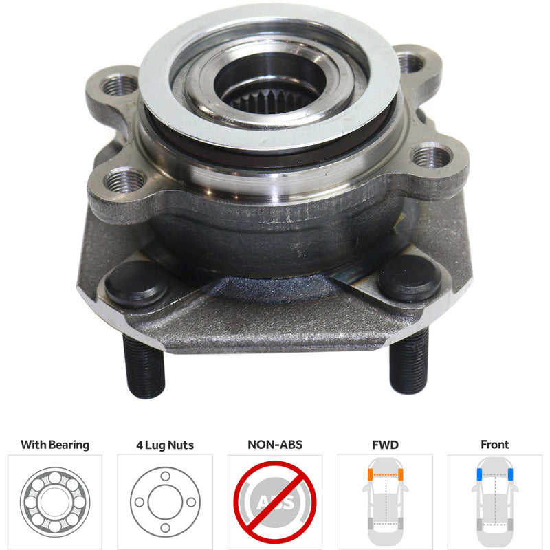 4-Piece Kit Front Wheel Hub Non-ABS includes Tie Rod Ends