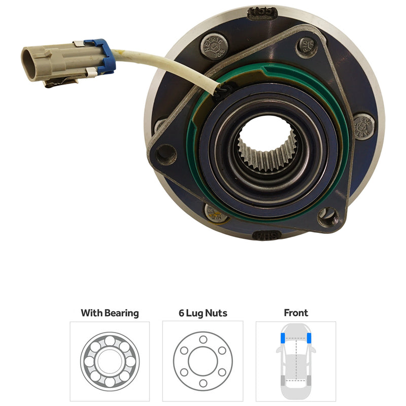 Front, Driver or Passenger Side Wheel Hub, With Bearing, With Sensor, 5 x 4.53 in. Bolt Pattern, V Model, 8 Cyl., 4.4L Engine