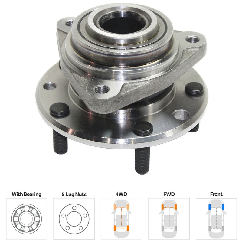 Front, Driver or Passenger Side Wheel Hub, With Bearing, 5 x 4.75 in. Bolt Pattern