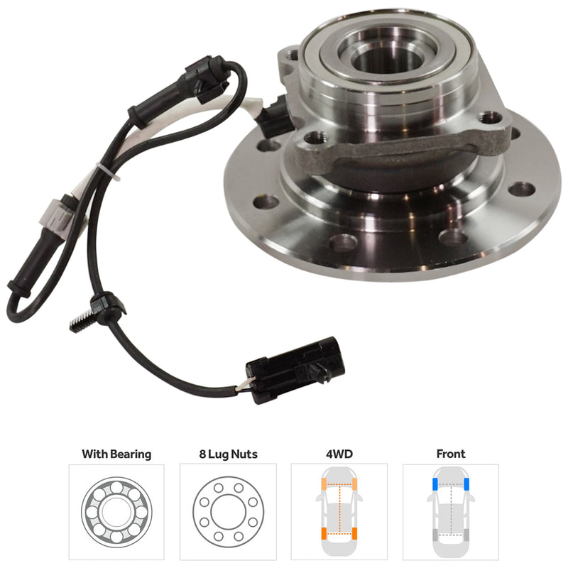 Front, Driver or Passenger Side Wheel Hub, with Bearing, 8.19 In. Flange Diameter, with 8 Stud Hub