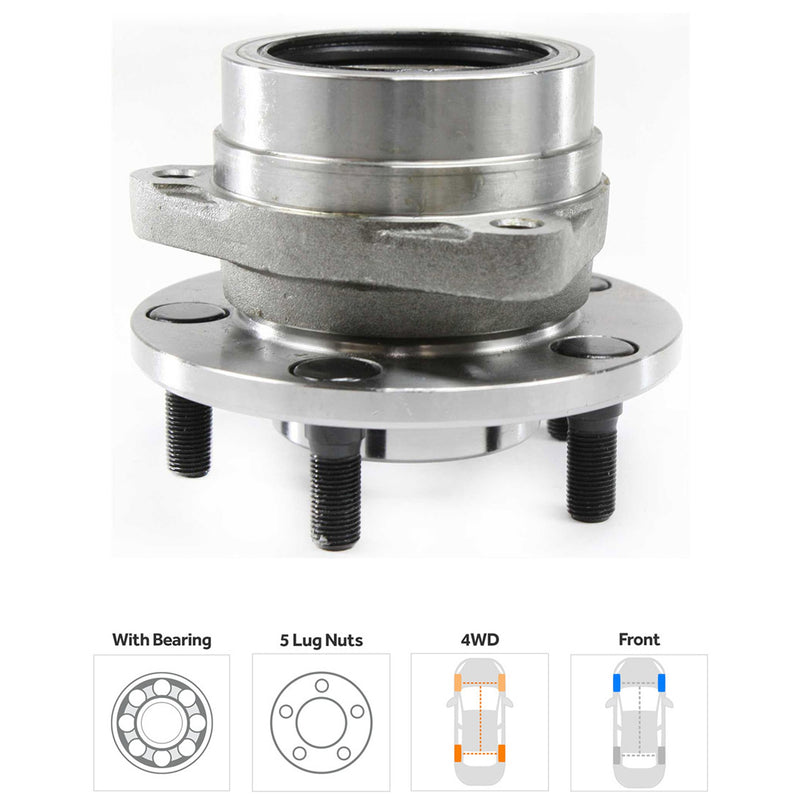 Front, Driver or Passenger Side Wheel Hub, With Bearing, 5 x 4.5 in. Bolt Pattern