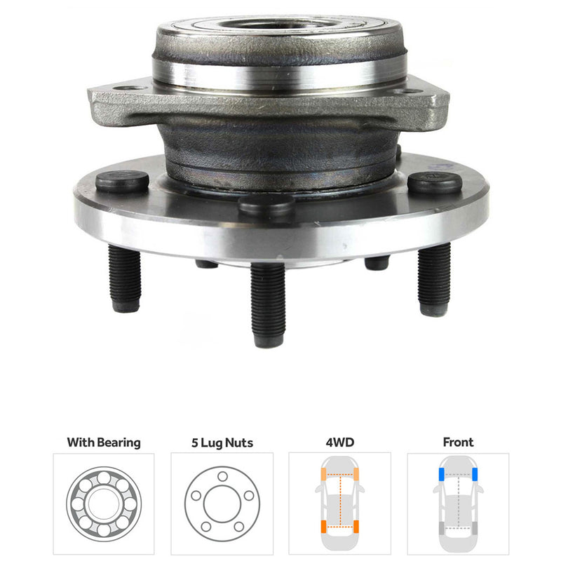 Front, Driver or Passenger Side Wheel Hub, With Bearing, 5 x 5 in. Bolt Pattern
