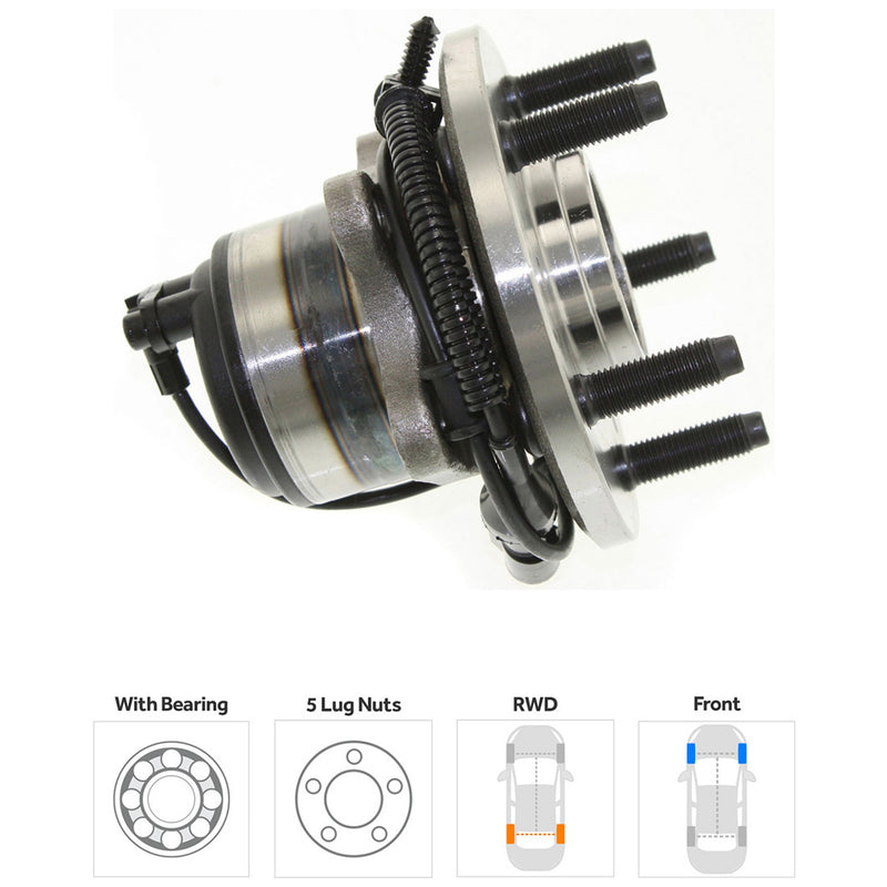 Front, Driver or Passenger Side Wheel Hub, With Bearing, With Sensor, 5 x 4.25 in. Bolt Pattern