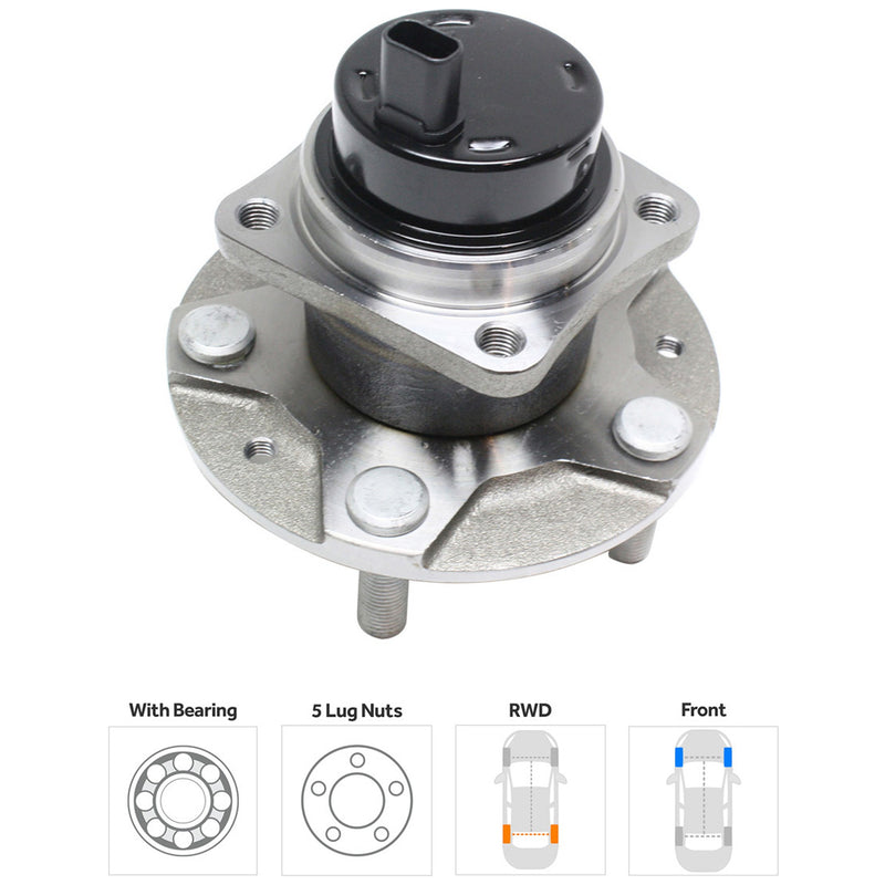 Front, Driver or Passenger Side Wheel Hub, With Bearing, With Sensor, 5 x 4.5 in. Bolt Pattern, 2 Cyl., 1.3L Engine, Rear Wheel Drive