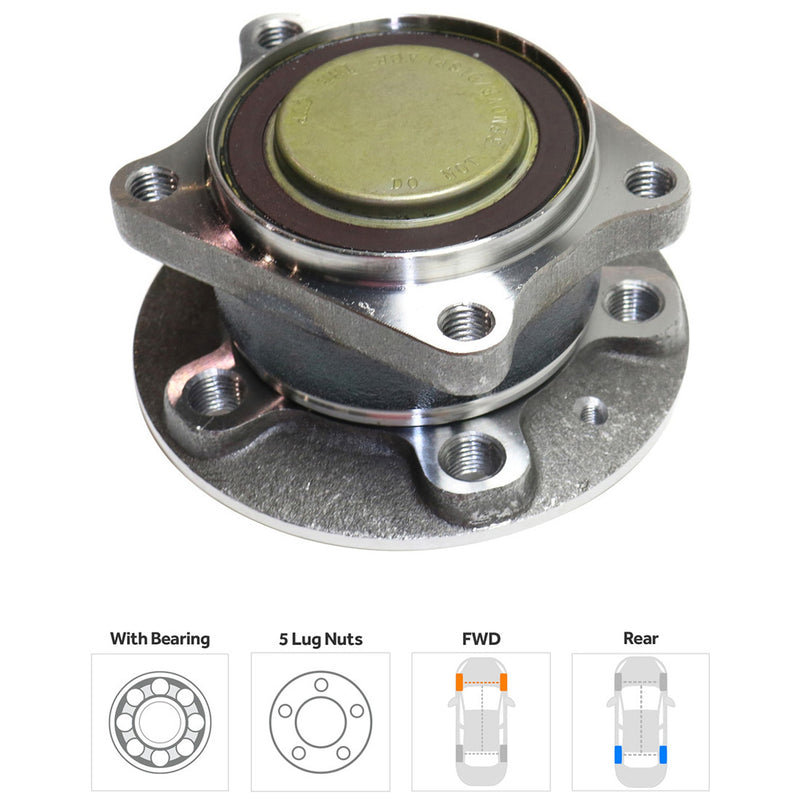 Rear, Driver or Passenger Side Wheel Hub, With Bearing, 5 x 4.25 in. Bolt Pattern, Front Wheel Drive
