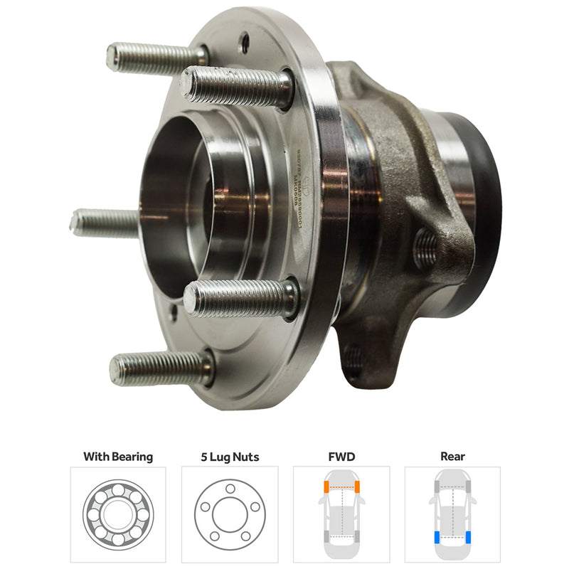 Rear, Driver or Passenger Side Wheel Hub, With Bearing, 5 x 4.5 in. Bolt Pattern, Front Wheel Drive