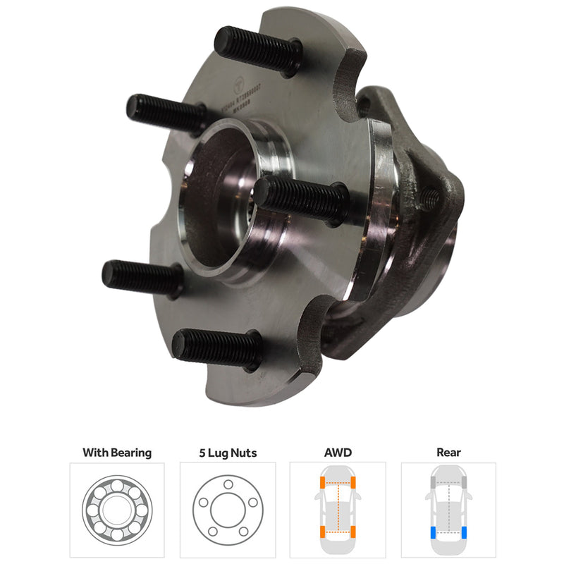 Rear, Driver or Passenger Side Wheel Hub, With Bearing, 5 x 4.5 in. Bolt Pattern, 4 Cyl., 2.4L Engine