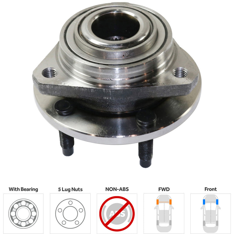Set Of 2 - Front Driver and Passenger Side Wheel Hubs With Bearing Non-ABS
