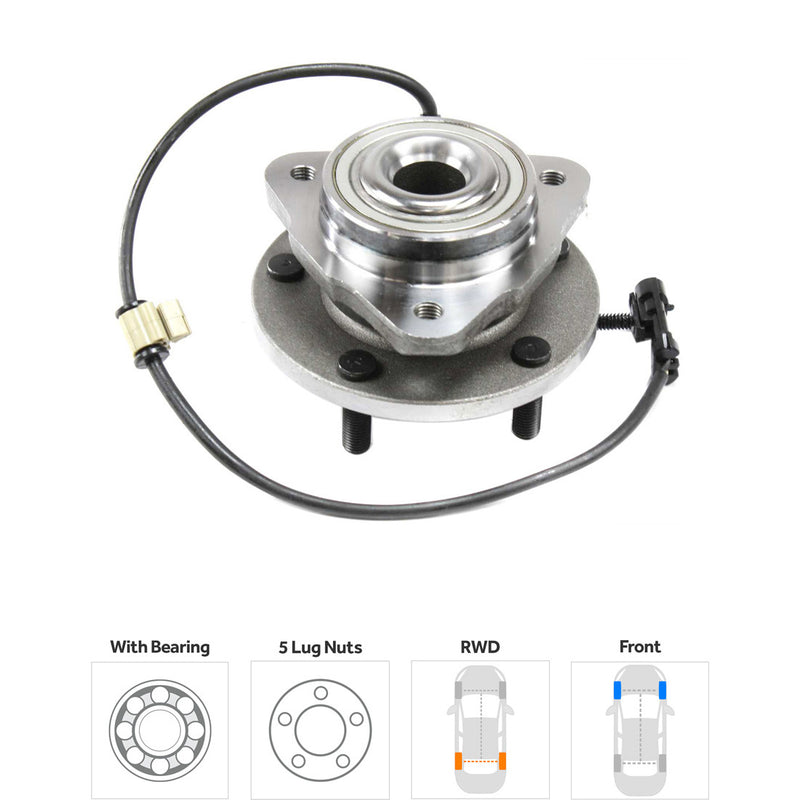 Set Of 2 - Front Driver and Passenger Side Wheel Hubs With Bearing With Sensor Rear Wheel Drive