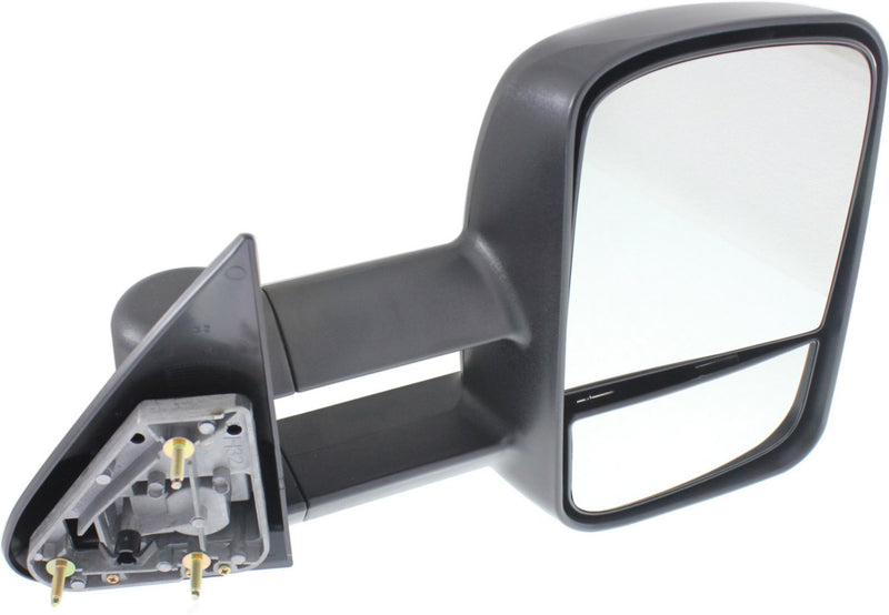 Driver and Passenger Side Towing Mirrors, Manual Adjust, Non-Heated, Manual Folding, Textured Black, without Signal Light, without Memory, without Puddle Light, without Auto-Dimming, Telescopic Type, Dual Glass, Extends 4 Inches, | GM1320416,GM1321416