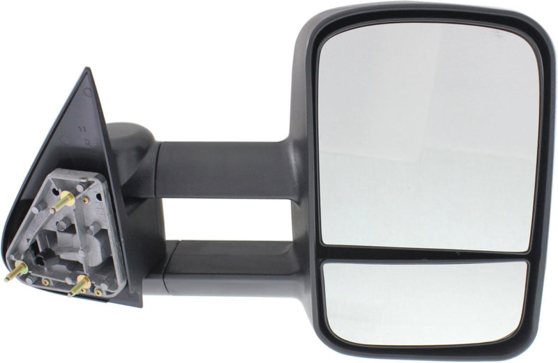 Driver and Passenger Side Towing Mirrors, Manual Adjust, Non-Heated, Manual Folding, Textured Black, without Signal Light, without Memory, without Puddle Light, without Auto-Dimming, Telescopic Type, Dual Glass, Extends 4 Inches, | GM1320416,GM1321416