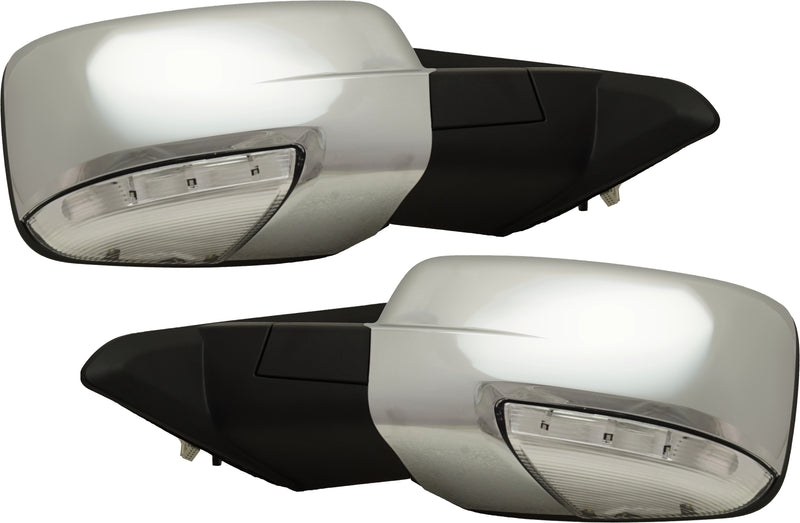 Driver and Passenger Side Mirrors, Non-Towing, Power, Power Folding, Heated, Chrome, In-housing Signal Light, Without memory, With Puddle Light, Without Auto-Dimming, Without Blind Spot Feature