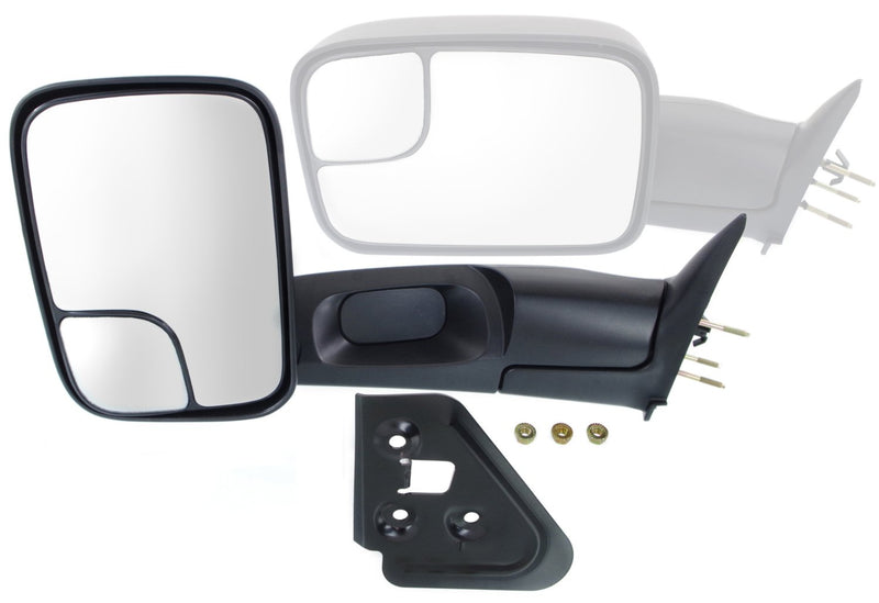 Driver and Passenger Side Towing Mirrors, Manual Adjust, Non-Heated, Manual Folding, Textured Black, with Blind Spot Glass and Brackets, Old Body Style | CH1320332,CH1321332