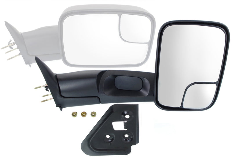 Driver and Passenger Side Towing Mirrors, Manual Adjust, Non-Heated, Manual Folding, Textured Black, with Blind Spot Glass and Brackets, Old Body Style | CH1320332,CH1321332