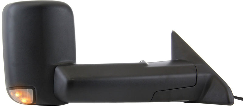 Driver and Passenger Side Towing Mirrors, Power, Heated, Manual Folding, Textured Black, without Blind Spot Feature, with Amber Signal Light Bulb | CH1320315,CH1321315