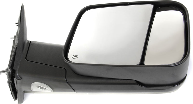 Driver and Passenger Side Towing Mirrors, Power, Heated, Manual Folding, Textured Black, without Blind Spot Feature, with Amber Signal Light Bulb | CH1320315,CH1321315