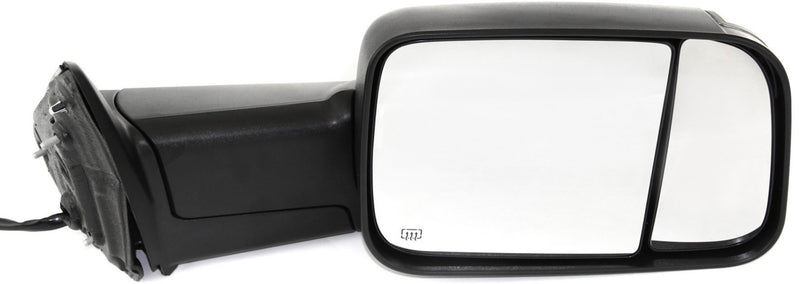 Driver and Passenger Side Towing Mirrors, Power, Heated, Manual Folding, Textured Black, without Blind Spot Feature, with Amber Signal Light Bulb | CH1320315,CH1321315