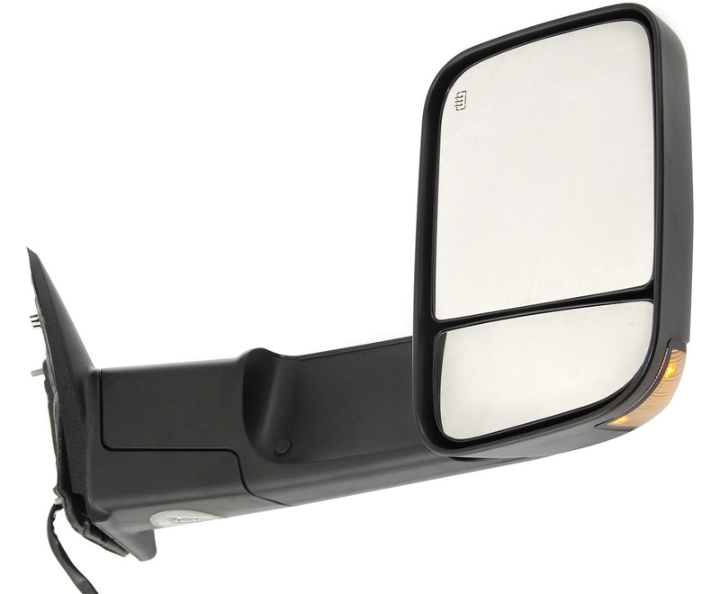 Driver and Passenger Side Towing Mirrors, Power, Heated, Manual Folding, Textured Black, without Blind Spot Feature, with Amber Signal Light Bulb | CH1320315,CH1321315