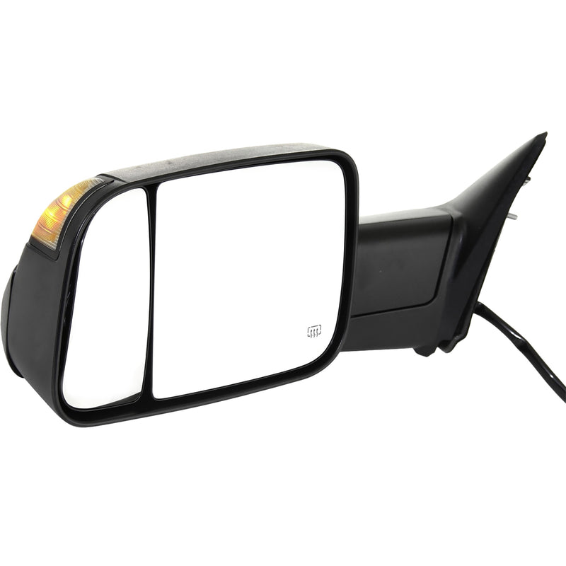 Driver and Passenger Side Towing Mirror, Power, Manual Folding, Heated, Textured Black, In-housing Signal Light, Without memory, With Puddle Light, Without Auto-Dimming, With Blind Spot Glass | CH1321350,CH1320350