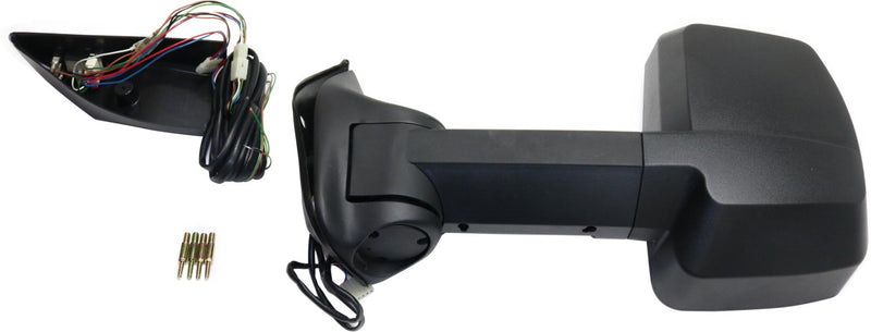 Driver and Passenger Side Towing Mirrors, Power, Manual Folding, Heated, Textured Black, Without Signal Light, Without memory, Without Puddle Light, Without Auto-Dimming