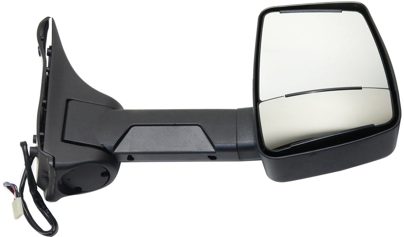 Driver and Passenger Side Towing Mirrors, Power, Manual Folding, Heated, Textured Black, Without Signal Light, Without memory, Without Puddle Light, Without Auto-Dimming