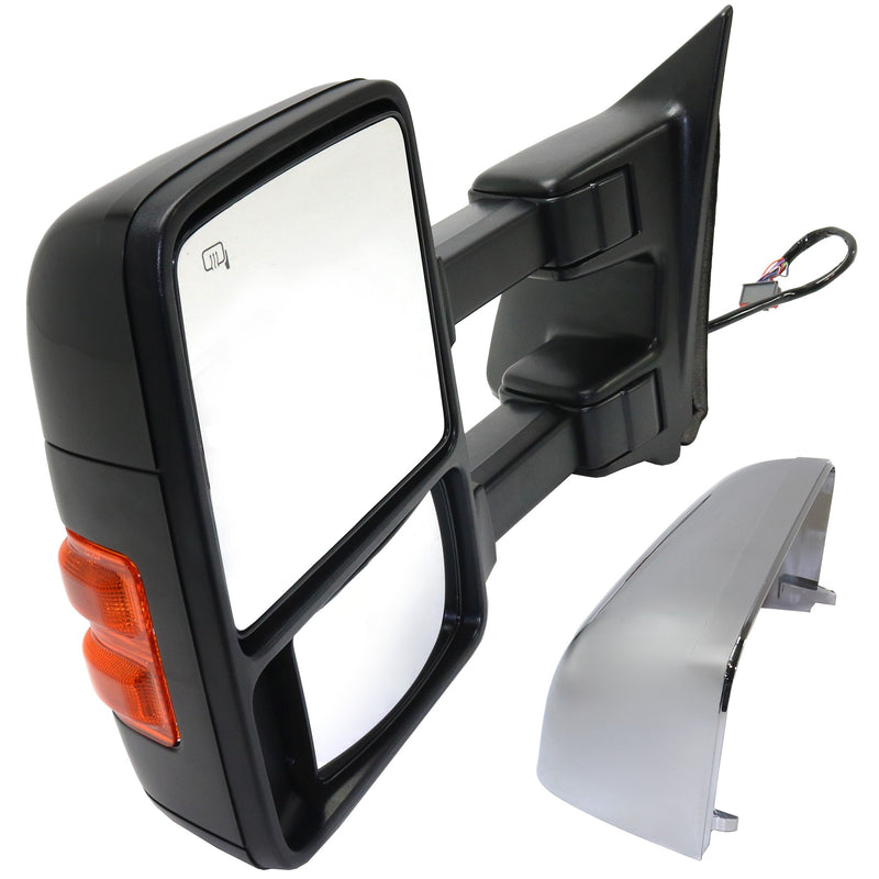 Driver and Passenger Side Towing Mirrors, Power, Heated, Power Folding, with 1 Chrome and 1 Paintable Cap, with Memory, Auto Extended Type, with Temperature Sensor, Convex Glass
