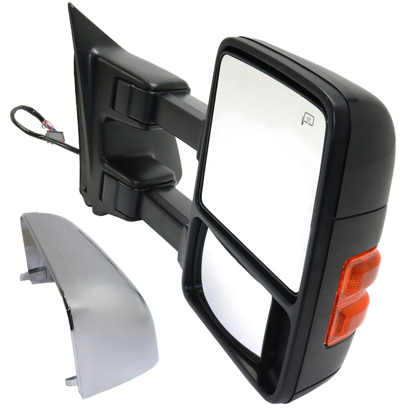 Driver and Passenger Side Towing Mirrors, Power, Heated, Power Folding, with 1 Chrome and 1 Paintable Cap, with Memory, Auto Extended Type, with Temperature Sensor, Convex Glass