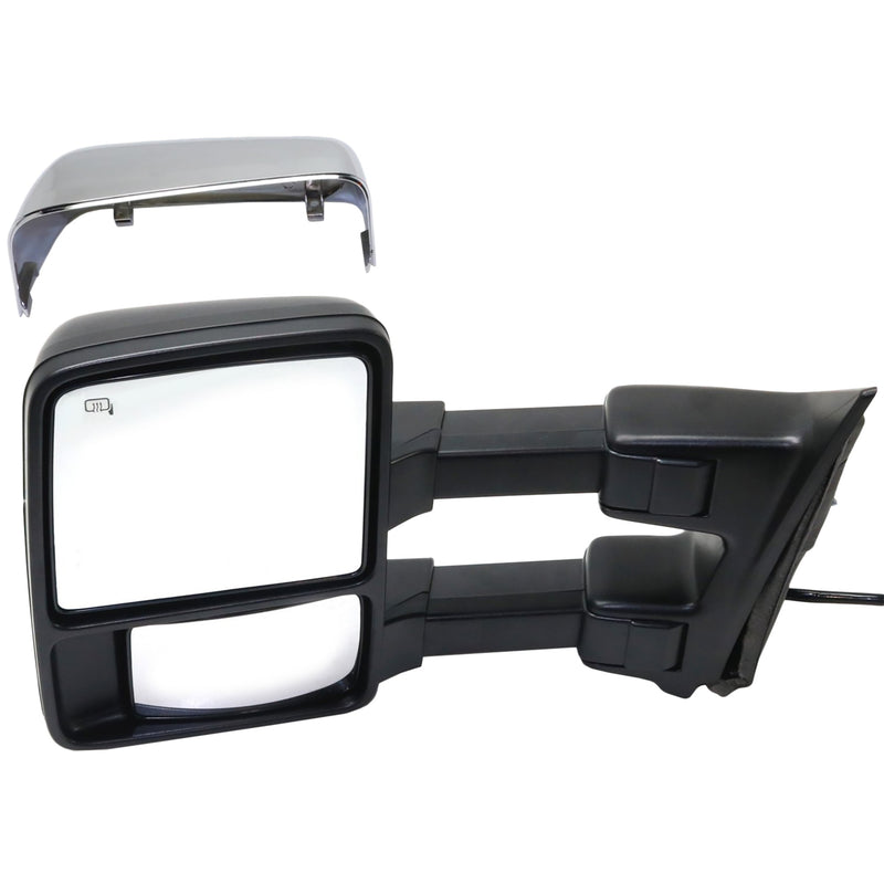 Driver and Passenger Side Towing Mirrors, Power, Heated, Power Folding, with 1 Chrome and 1 Paintable Cap, with Memory, Auto Extended Type, with Temperature Sensor, Convex Glass