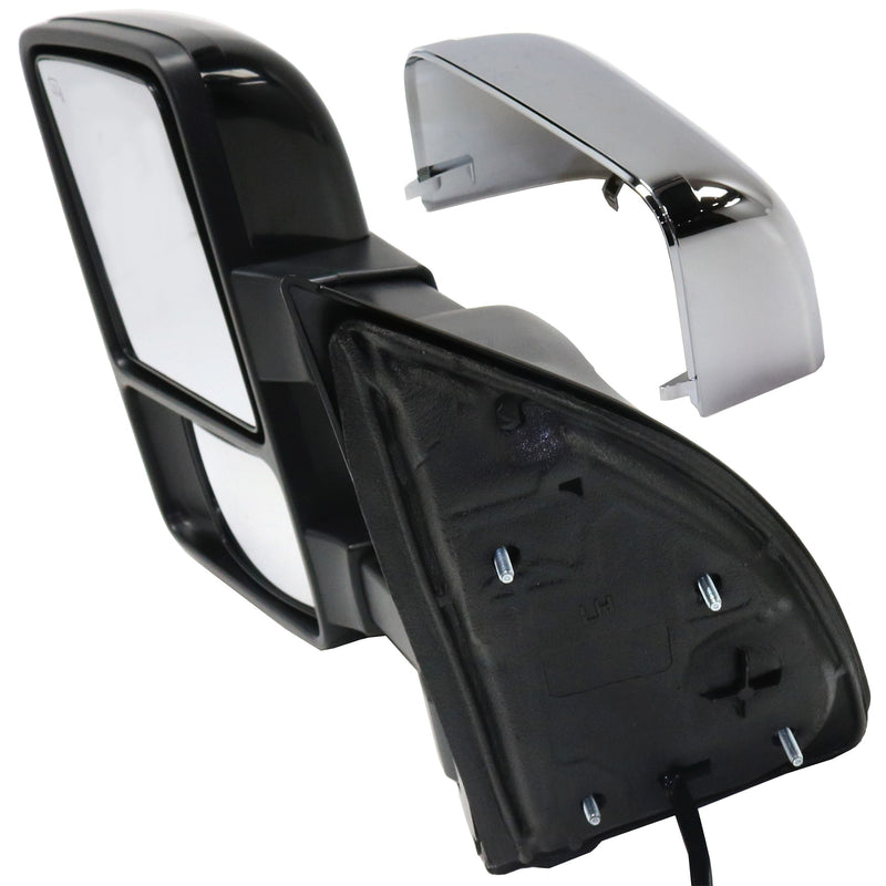 Driver and Passenger Side Towing Mirrors, Power, Heated, Power Folding, with 1 Chrome and 1 Paintable Cap, with Memory, Auto Extended Type, with Temperature Sensor, Convex Glass