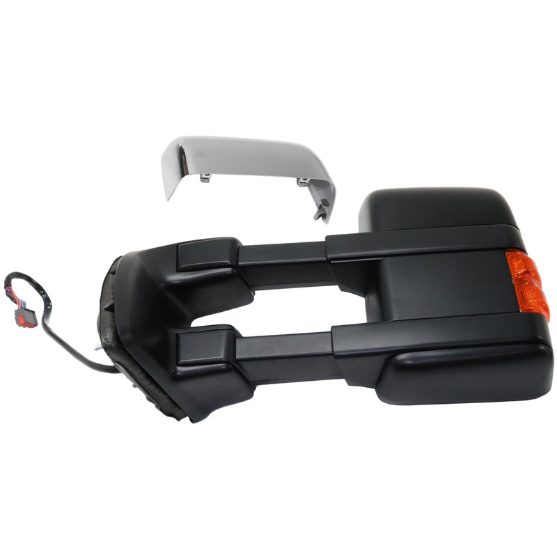 Driver and Passenger Side Towing Mirrors, Power, Heated, Power Folding, with 1 Chrome and 1 Paintable Cap, with Memory, Auto Extended Type, with Temperature Sensor, Convex Glass