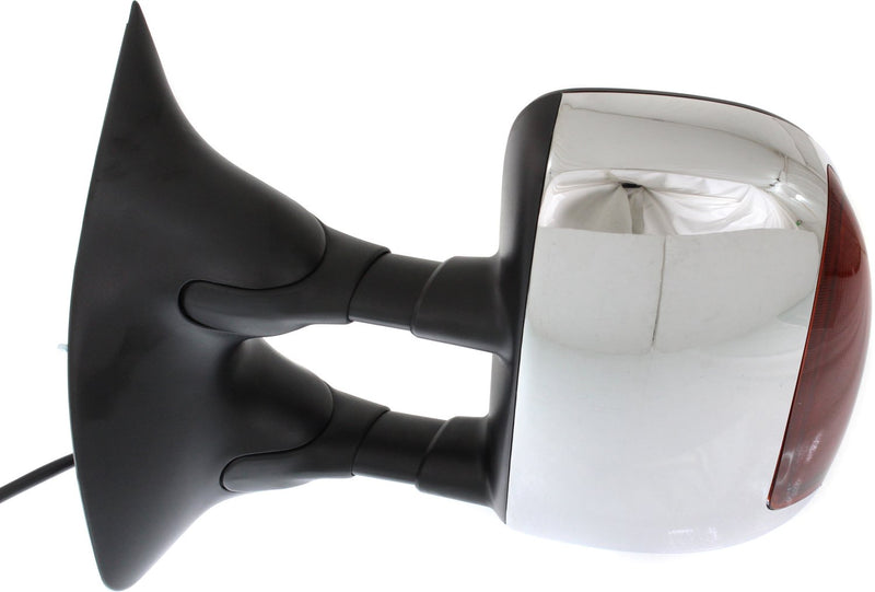 Driver and Passenger Side Towing Mirror, Power, Manual Folding, Heated, Chrome, In-housing Signal Light, Without memory, Without Puddle Light, Without Auto-Dimming, With Blind Spot Glass | FO1320269,FO1320268,FO1326107,FO1321269,FO1321268,FO1327107