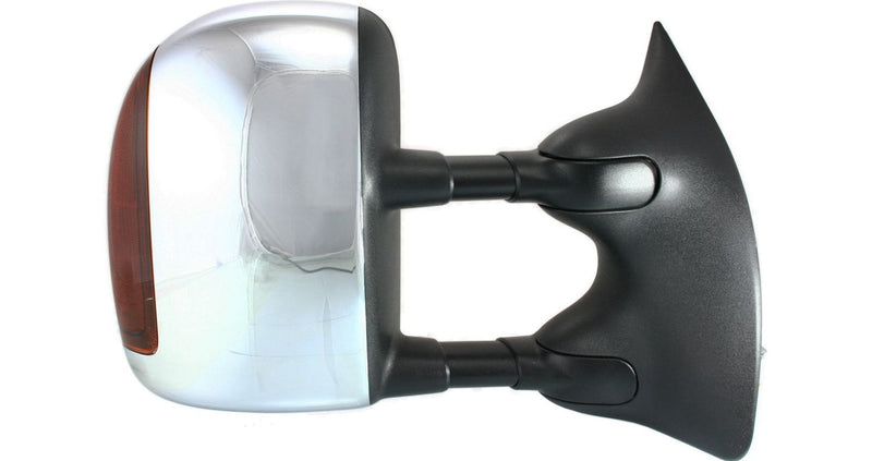 Driver and Passenger Side Towing Mirror, Power, Manual Folding, Heated, Chrome, In-housing Signal Light, Without memory, Without Puddle Light, Without Auto-Dimming, With Blind Spot Glass | FO1320269,FO1320268,FO1326107,FO1321269,FO1321268,FO1327107